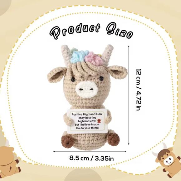 Highland Cow Plush with Flower Crown – Motivational Message Amigurumi Gift - Picture 3 of 6